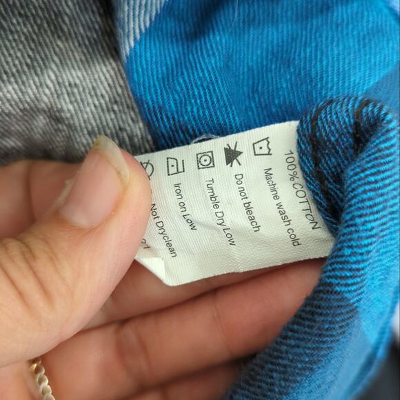 Topo Designs Womens Plaid Work Shirt Blue SM Flannel Camp Long Sleeve Patch - Picture 4 of 6